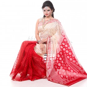Traditional Muslin silk sharee with Jamdani work from Tangail with Beautiful design